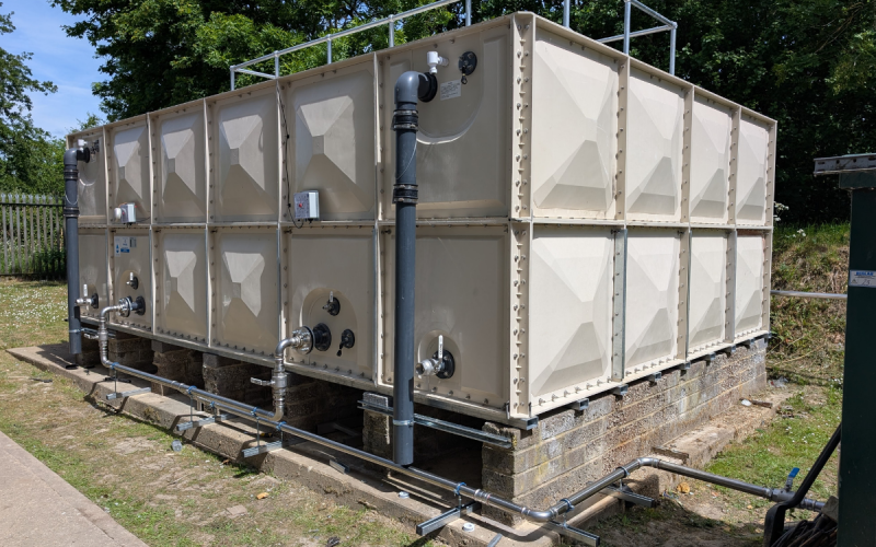 GRP sectional cold water storage tank replacement at The Beetroot Factory food production site